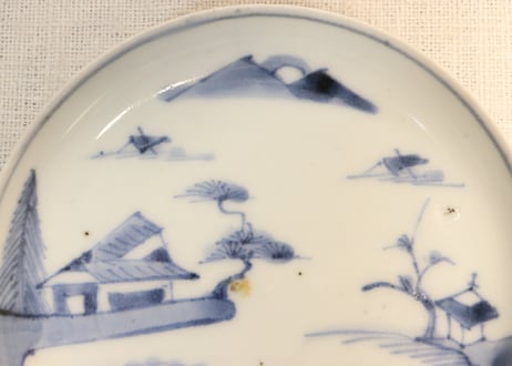 江戸中期染付山水図小皿③　ノミホツ