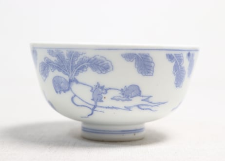 明治後期～大正銅判鼠大根図蓋茶碗③蓋小ニュウ