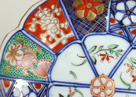 明治前期大聖寺焼色絵十二方花図小皿　5客組