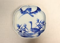 江戸幕末染付芦に水鳥図入隅角皿