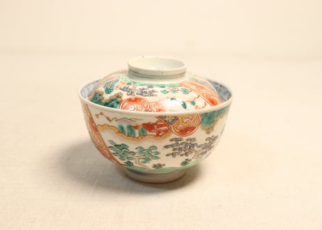 明治前期色絵山水図飯茶碗
