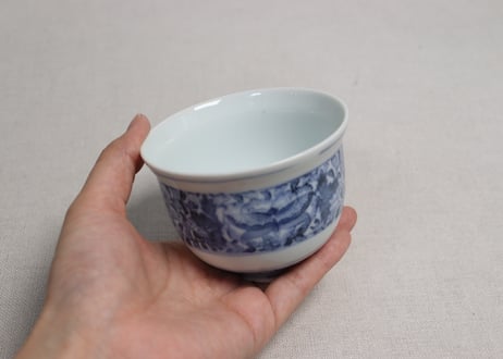 大正～昭和戦前ゴム判蝶と唐草図つぼ椀