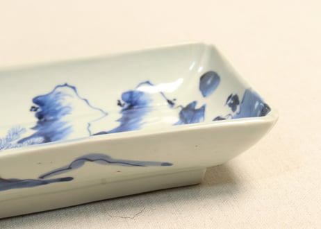 江戸幕末染付山水図長皿