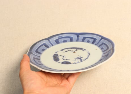 江戸幕末染付八方に釧図６寸皿①フリモノ