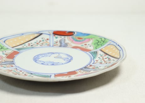 大正～昭和戦前色絵草花図7寸皿②少かたつき