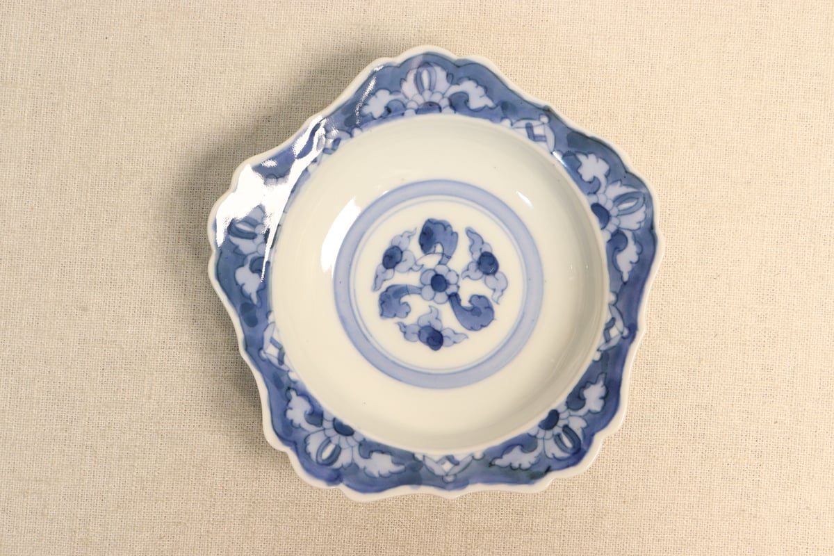 明治後期～大正染付花図五弁鍔縁5寸深皿 | 吉祥寺PukuPuku