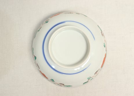 明治前期色絵山水と花鳥図割絵6寸鉢　ノミホツ,膨れ