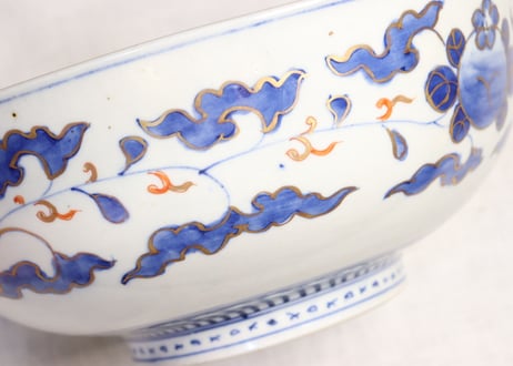 明治前期色絵牡丹と孔雀図8寸鉢