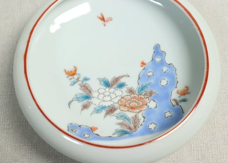 大正～昭和戦前色絵岩に牡丹図縁丸小鉢