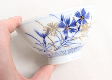 明治前期金彩撫子図飯茶碗