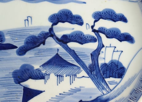 江戸幕末染付山水図尺皿