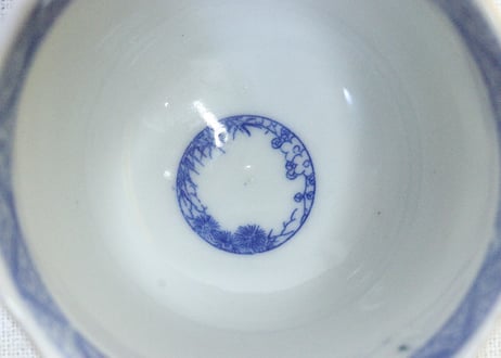 明治後期～大正銅判色絵梅と松鶴図向付