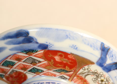 明治前期色絵柴垣に梅と龍図通り物蒸茶碗