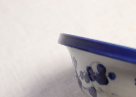 明治前期ベロ藍丸窓に草花図8寸鉢 ノミホツ