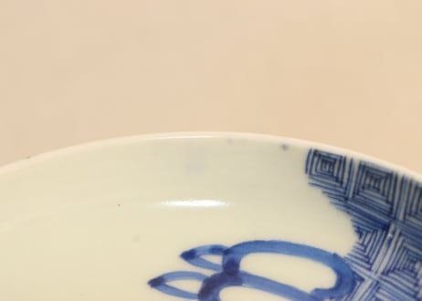 江戸幕末染付桐と幾何学文5寸皿