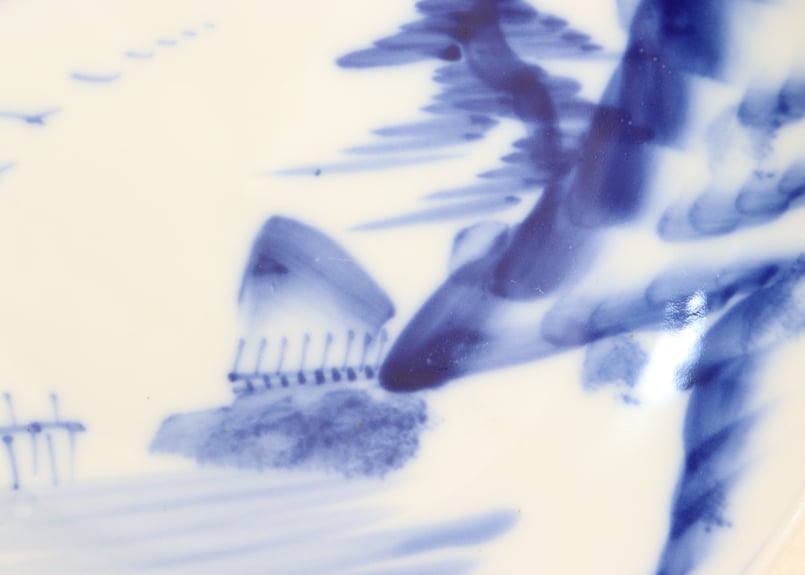 染付け鳥図 大正～昭和戦前染付山水図8寸皿 | 吉祥寺PukuPuku