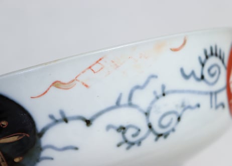 明治前期色絵桃と三方に菊図6寸鉢 五客組 1ヶニュウ