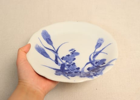 明治後期～大正銅判麦と菊図７寸皿