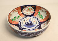 明治前期色絵富士と花籠図9寸鉢