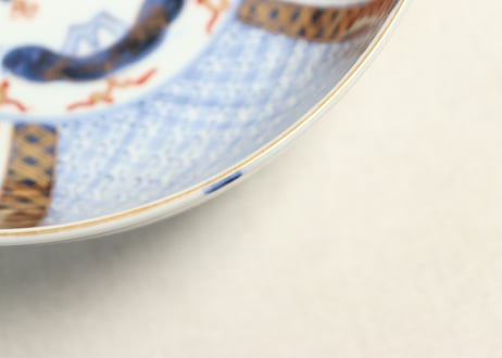 明治前期色絵松竹梅と牡丹図7寸鉢　釉剝げ