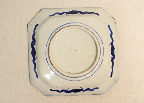 明治前期染付唐子図角皿② ノミホツ,フリモノ