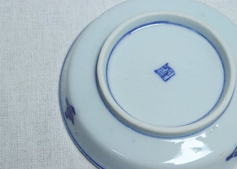 明治後期～大正染付山水人物図縁立小皿