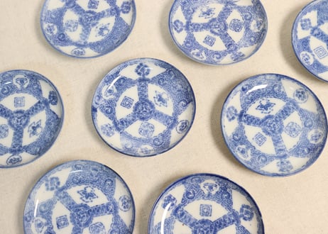 明治前期紙刷扇面窓絵図小皿