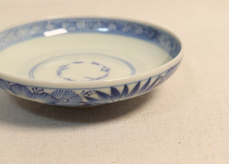 江戸幕末染付線描き三方に花図蓋茶碗 5客組