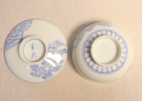 明治後期~大正染付鳳凰図蒸茶碗
