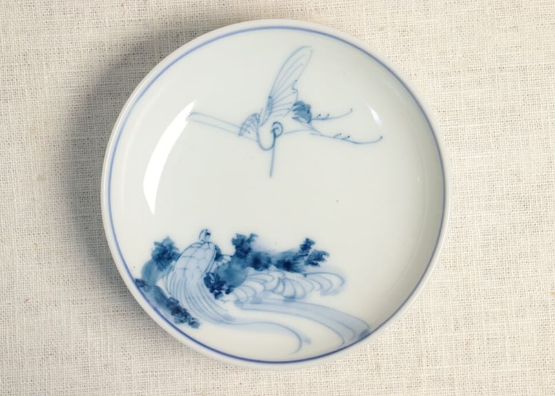 骨董　明治印判皿　鶴亀吉祥図菱皿　変形皿 大正~昭和戦前染付鶴亀図小皿 | 吉祥寺PukuPuku