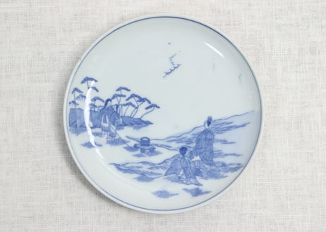 明治後期～大正銅判汐汲み人物図6寸皿