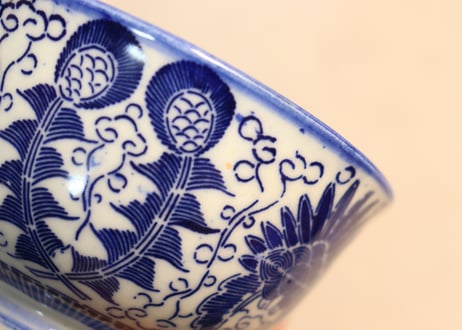 明治前期紙刷六方花図飯茶碗