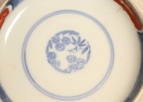 明治前期色絵獅子牡丹と幾何学文図飯茶碗③少甘手,小ニュウ