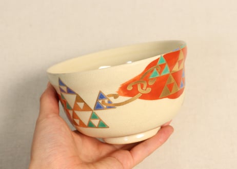 昭和30～40年代京焼色絵幾何学文飯茶碗