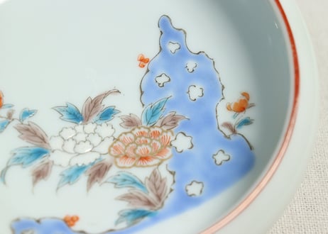 大正～昭和戦前色絵岩に牡丹図縁丸小鉢