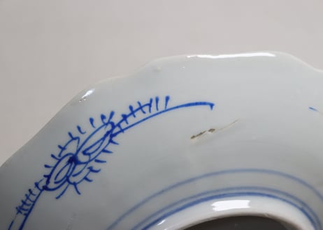 明治後期~大正色絵三方松鶴図7寸皿　色擦れ,窯傷,少かたつき