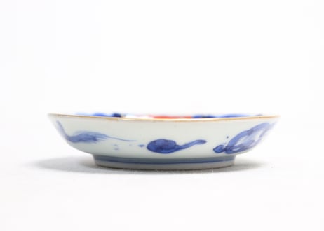 江戸幕末色絵龍と幾何学図捻子文小皿②黒点