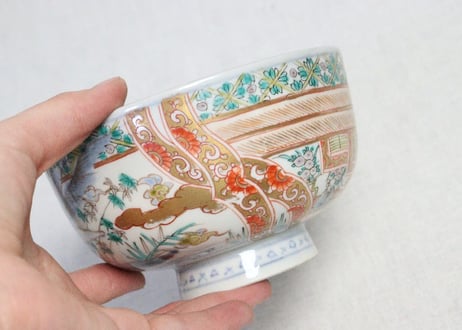 明治前期色絵山水と花鳥図蒸茶碗