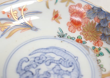 明治前期色絵龍と四君子図小皿
