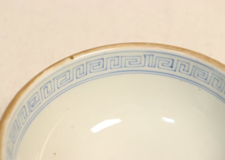 江戸幕末金彩朝顔と山水図飯茶碗