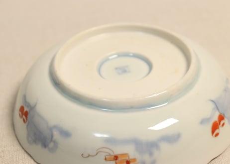 明治前期色絵三方に獅子図なます皿