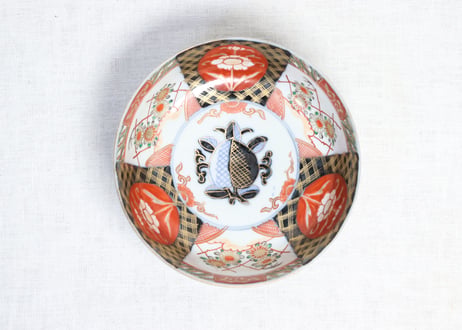 明治前期色絵桃と三方に菊図6寸鉢 五客組 1ヶニュウ