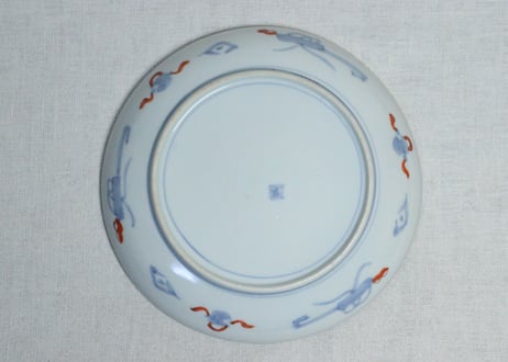 明治前期色絵桃と梅と菊図7寸皿