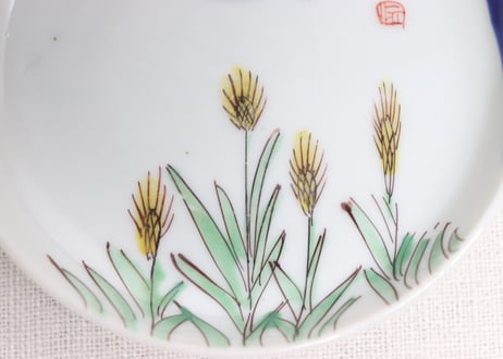 明治前期色絵麦に鳥図小皿 釉剥げ,絵付け個体差有り