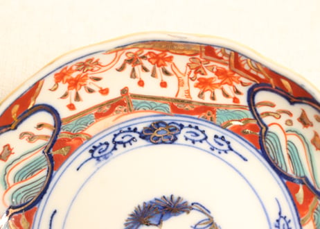 明治後期~大正色絵桜と波千鳥図通り物小皿