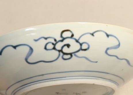 江戸幕末染付牡丹図9寸皿