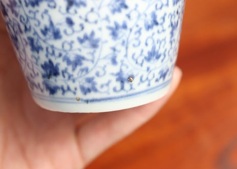 江戸中期染付萩唐草図猪口 5客組