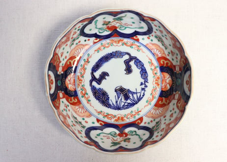 明治前期色絵波千鳥と獅子図春寒鉢 5客組 ややかたつき,ノミホツ