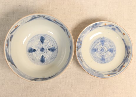 明治前期色絵柴垣に梅と龍図通り物飯茶碗