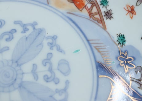 明治前期色絵柘榴と人物図7寸皿 ①
